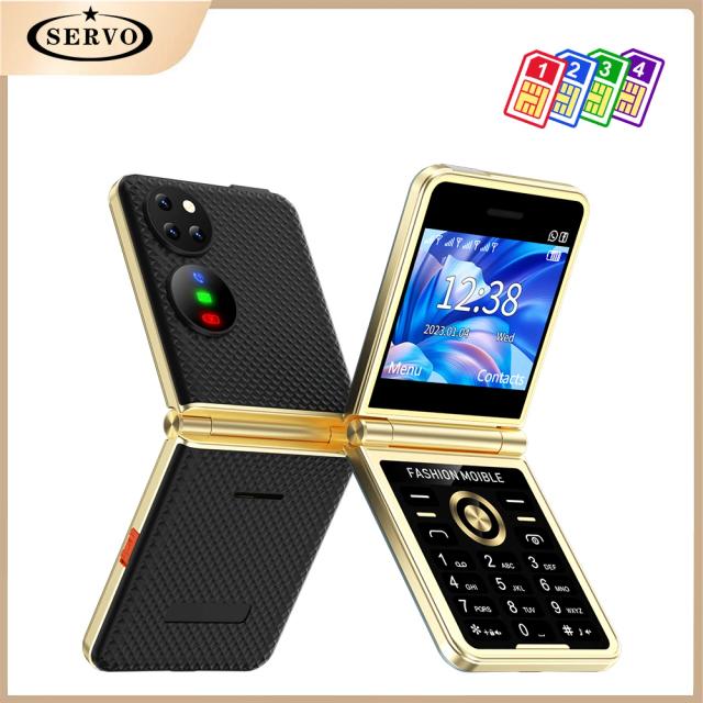 SERVO P21 Flimsy Flip Mobile Phone 4 SIM Card 2G GSM HD Camera Magic Voice Blacklist LED Flashlight Speed Dial Super Lightweight on Productcaster.