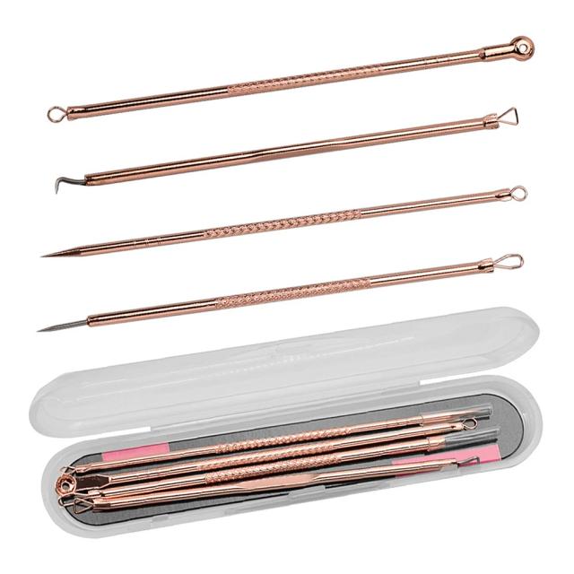 Four in One Blackhead Remover Stainless Steel Ingrown Hair Removal Kit Portable Acne Whitehead Popping for Nose Face on Productcaster.