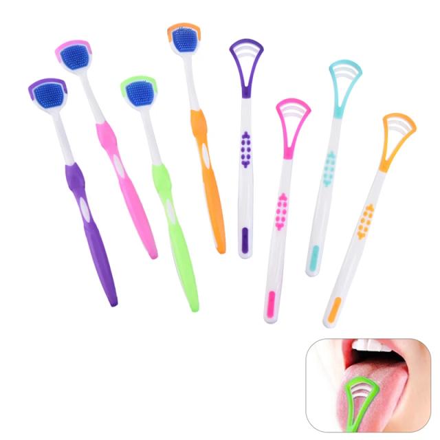 Tongue Scraper Brush Plastic Tongue Cleaner Bad Breath Removal Oral Care Color Random on Productcaster.