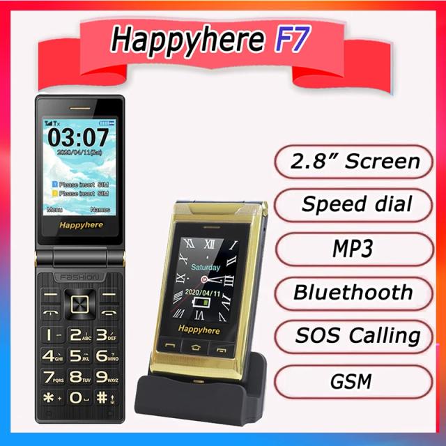 Happyhere F7 flip cell phones 3.0" touch screen unlocked celular speed dial SOS FM radio senior Push-button cheap mobile phone on Productcaster.