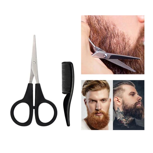 Mens Beard Mustache Comb Nose Ear Scissors Trimming Kit Household Mini Beard Scissors Set on Productcaster.