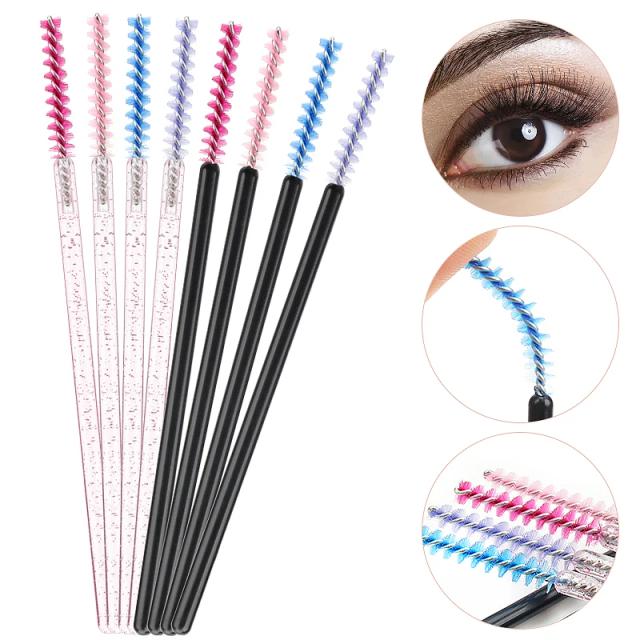 NEW 50Pcs Makeup Eyelash Brushes Disposable Crystal Eyebrow brush Diamond Handle Mascara Wand Applicator Lashes Extension Tools on Productcaster.