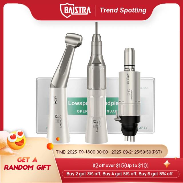 Dental Low Speed Handpiece Set Contra Angle 4/2 Holes Air Turbine Motor Straight External Water Spray Push Button Dentist Tools on Productcaster.