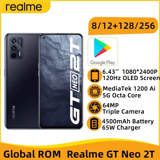 Global ROM realme GT Neo 2T 8GB 256GB Mobile Phone 6.43'' 120Hz AMOLED Screen MediaTek 1200 Ai Octa Core Smartphone 64MP Camera on Productcaster.