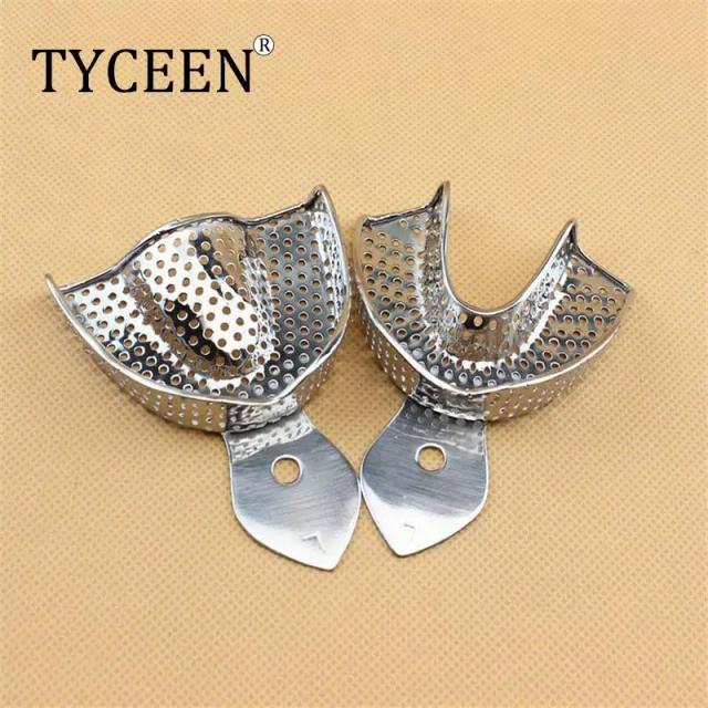 2Pcs/set Dental Impression Tray Stainless Steel Autoclavable Upper Lower Teeth Tray Denture Instrument Trays Dentist Tools on Productcaster.