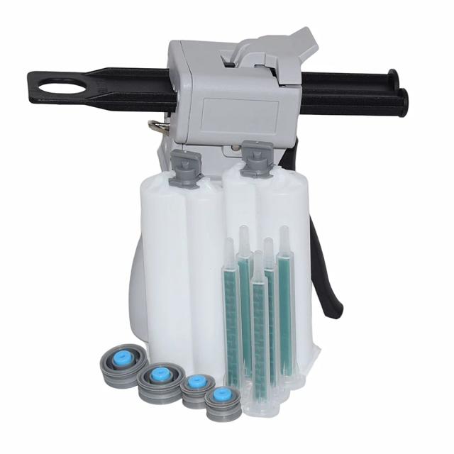 50ml 1:2 AB Glue Gun Manual Caulking Gun Dispenser with 5pc Static Mixing Nozzles and 2pcs 50ml 1:2 Empty Dual-Barrel Cartridges on Productcaster.