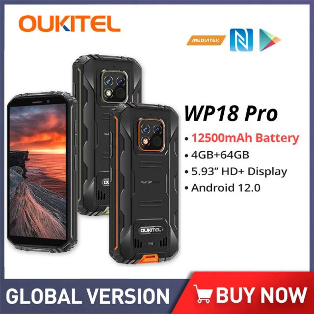 Oukitel Wp18 Pro Rugged Smartphones 12500mah 4gb Ram 64gb Rom Shockproof Mobile Phone Android Unlocked Cell Phone on Productcaster.