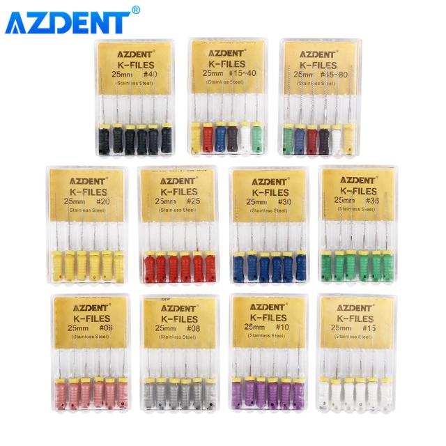 6Pcs/Box AZDENT Dental Hand Use K-Files 21/25mm Stainless Steel Endodontic Root Canal Files Dentist Tools Dental Lab Instruments on Productcaster.