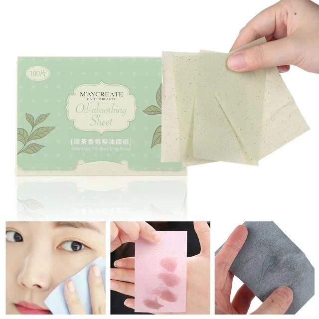 Portable Beauty Accessories Makeup Tools Green Tea Blotting Sheets Absorbent Paper Face Oil Control Facial Clean on Productcaster.