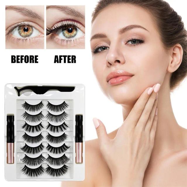 7Pairs Magnetic Eyelashes False Lashes With 2 Magnetic Lashes Repeated Use Eyelashes Waterproof Liquid Eyeliner With Tweezer on Productcaster.