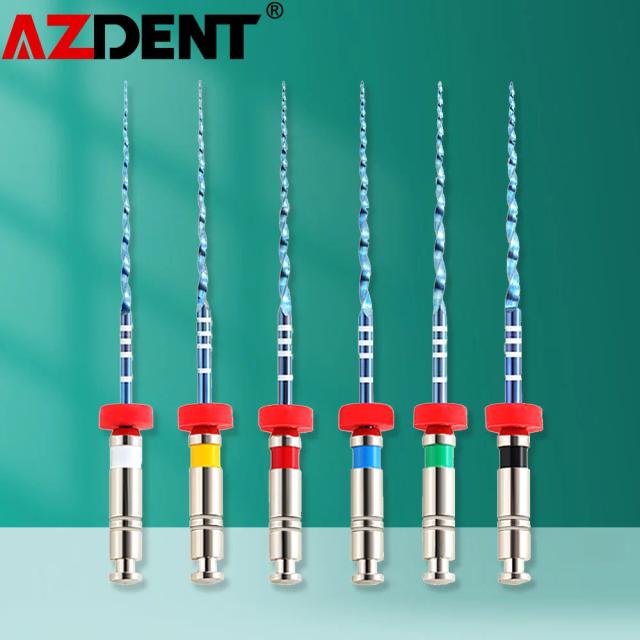 AZDENT 6PCS/Box Dental Endo V Blue Engine Use NiTi Root Canal Rotary File 25mm #15-#40 Tape on Productcaster.