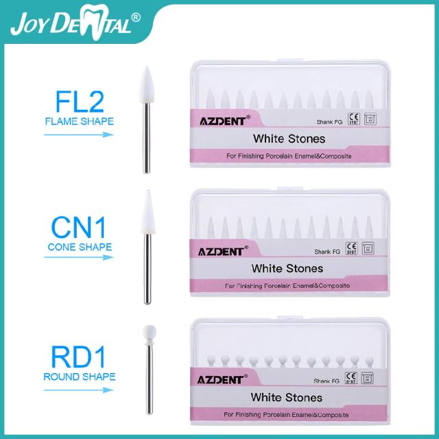 JOY DENTAL 12pcs/Pack Dental Flame Cone Round White Stone Polisher FG Burs for Polishing Dental Clinic Metal Resin Porcelain on Productcaster.