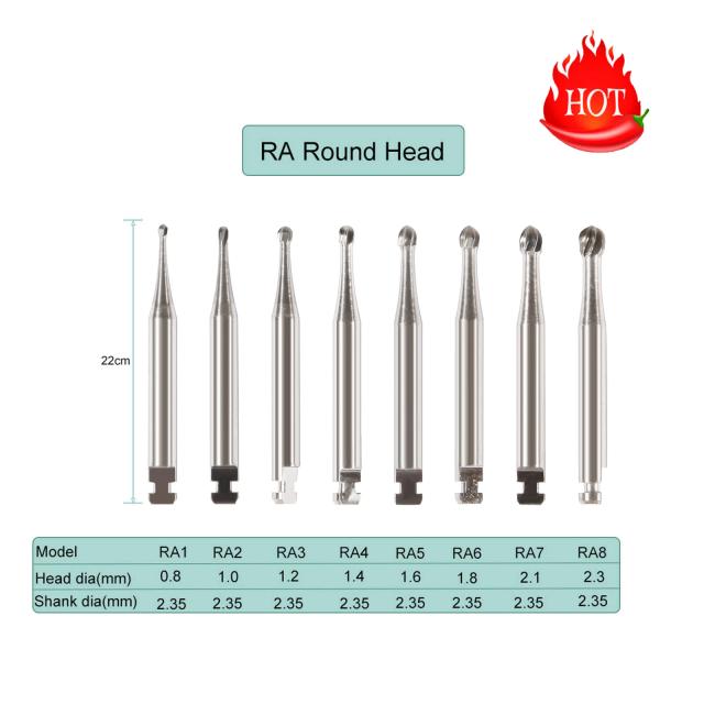 5 Pcs/Box Dental Tungsten Steel Carbide Burs Round Head RA Latch 0.8/1/1.2/1.4/1.6/1.8/2.1/2.3mm for Low Speed Handpiece 2.35mm on Productcaster.