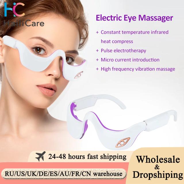 Electric Hot Compress Eye Massager Anti-Ageing Wrinkle Dark Circle Removal Skin Rejuvenation Micro Current Beauty Care Device on Productcaster.