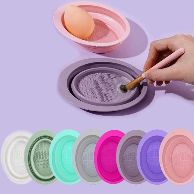 Soft Silicone Makeup Brush Folding Cleaning Bowl Brushes Cleaning Mat Cosmetic Eyeshadow Brush Cleaner Colorful Scrubber Box 1PC on Productcaster.