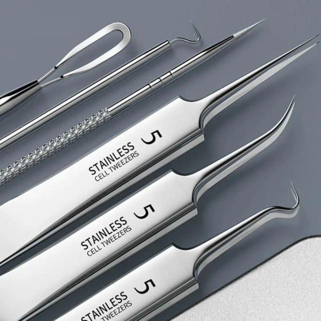 8pcs Ultra-fine Scraping & Closing Beauty Salon Facial Care Cell Clip Acne Needle Blackhead Tweezers Pimple Remover on Productcaster.