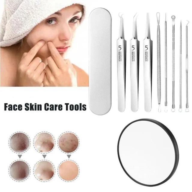 8PCS Ingrown Hair Tweezers Acne Blackhead Removal Tweezers Black Dots Cleaner Pimples Needles Deep Cleansing Face Skin Care Tool on Productcaster.