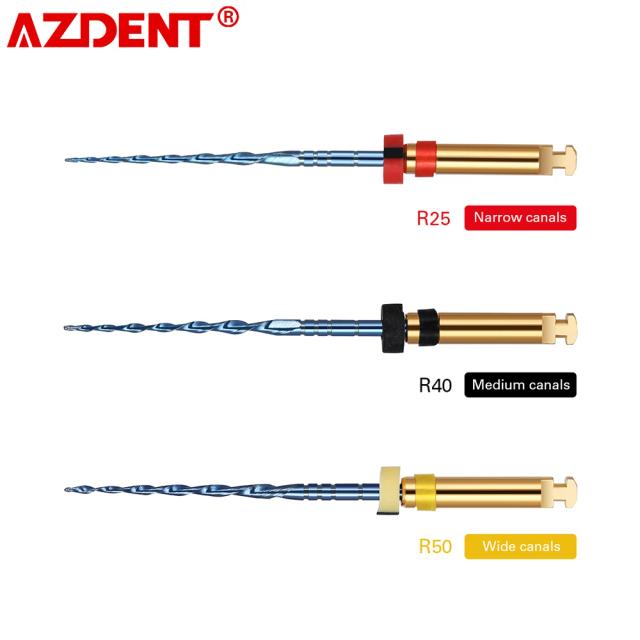 AZDENT 3 Pcs Dental Reciprocating Blue Endodontic Files 21mm Engine Use Niti Rotary Root Canal Heat Activated 25mm Dentistry on Productcaster.