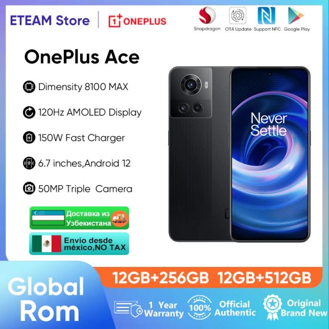 Global Rom OnePlus Ace 5G 12GB 256GB 150W Fast Charge 120Hz AMOLED Display MTK Dimensity 8100 MAX OnePlus 10R on Productcaster.