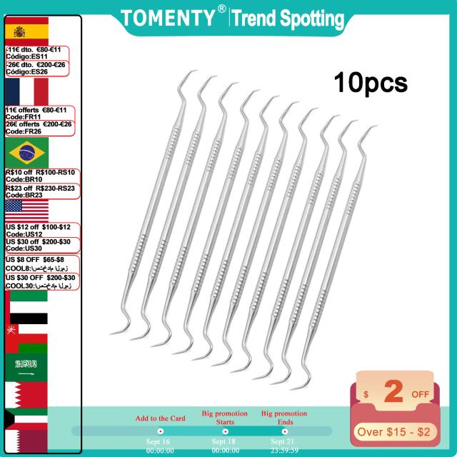 10pcs Stainless Steel Double Ends Dental Teeth Clean Hygiene Explorer Probe Hook Pick Dental Tartar Scraper Remover Tooth Care on Productcaster.