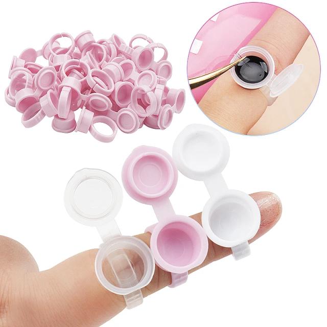 50 Pcs Tattoo Pigment Ink Ring Cups Eyelash Extension Glue Holder Container With Lid Cover Cap Permanent Makeup Tools on Productcaster.