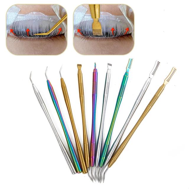 1Pc Stainless Steel Hot Lash Picks Double Head With Comb, False Eyelash Extensions, Rooting Aid Picking Needle on Productcaster.