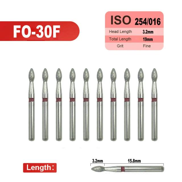 10pcs Dental Diamond Burs FG 1.6mm for High Speed Handpiece Dentist Tools Flame Shape Dentistry Palatal and Occlusal Reduction on Productcaster.