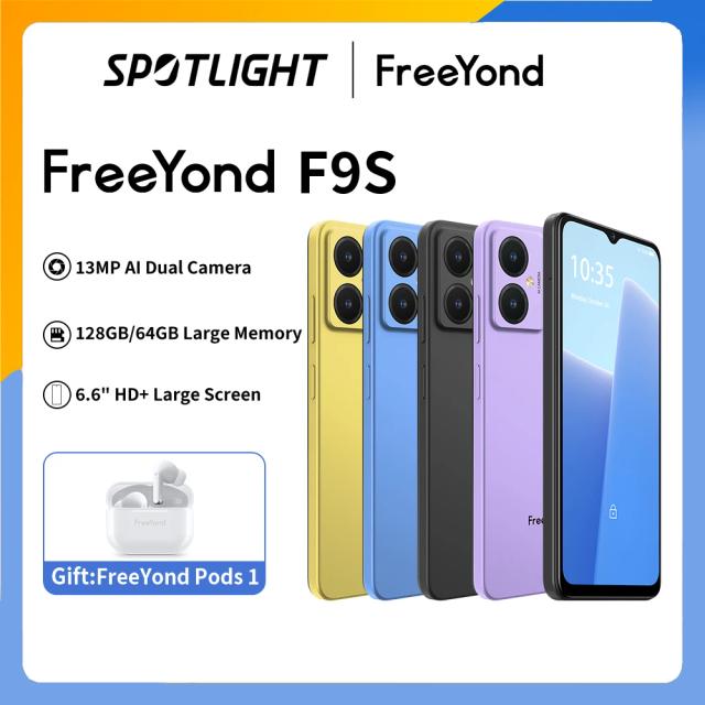 【World Premiere】FreeYond F9S Smartphone 2GB+2GB Extended Ram 64GB ROM 5000mAh 13MP Dual AI Rear Camera Android 13 Octa Core on Productcaster.