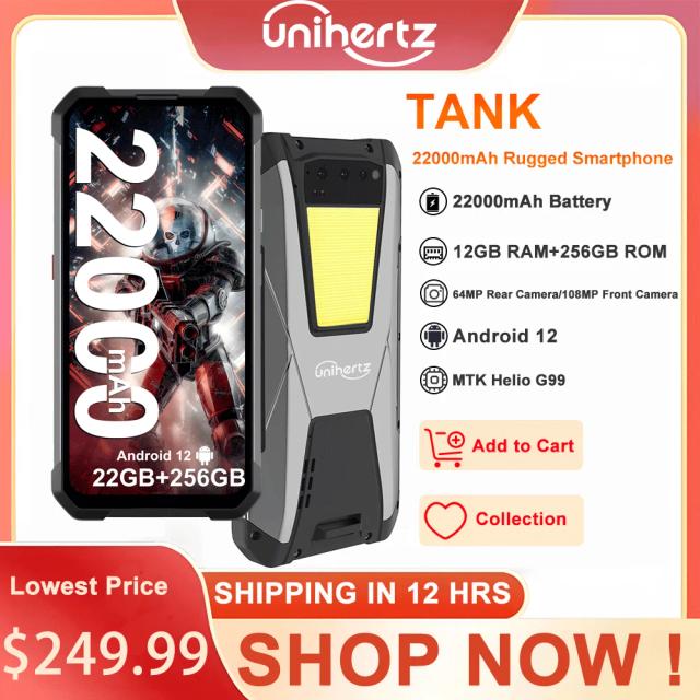 Unihertz TANK Rugged Night Vision Smartphone, Cell Phone, Mobile Phone, 22000 mAh, 8GB, 256GB, 108M Camera, 66W PD, Helio G99 on Productcaster.