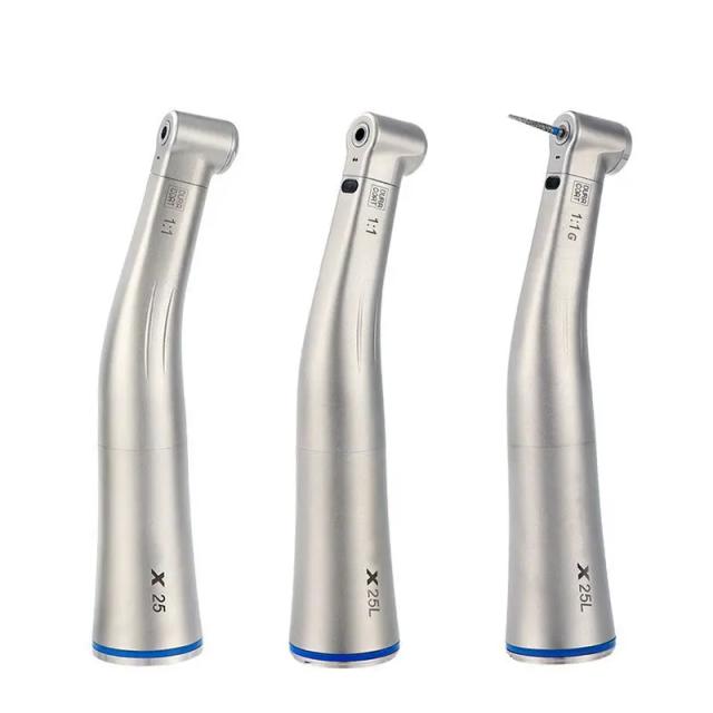 Dental 1:1 Increasing Blue Ring Contra Angle Low Speed Handpiece With Optic Fiber X25L Fit NSK KAVO Electrical Handpiece on Productcaster.