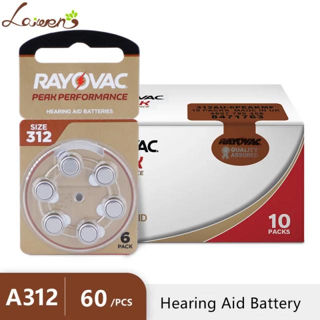 Hearing Aid Batteries 60PCS / 10 Cards RAYOVAC PEAK A312 312A ZA312 312 PR41 S312, 60 PCS Hearing Aid Battery Zinc Air 312 A312 on Productcaster.