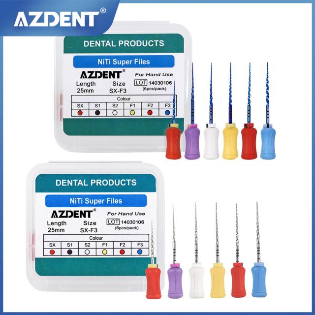 AZDENT Dental NiTi Hand Use Heat Activated Super Rotary File Endodontic Root Canal Files 25mm 6Pcs/Pack Dentist Instrument on Productcaster.