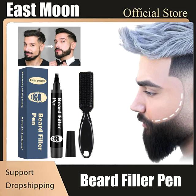 Beard Filling Pen Kit Four Prong Hair Eyebrow Enhancer Lasting Repair Moustache Coloring Shaping Waterproof Beard Filler Pencil on Productcaster.