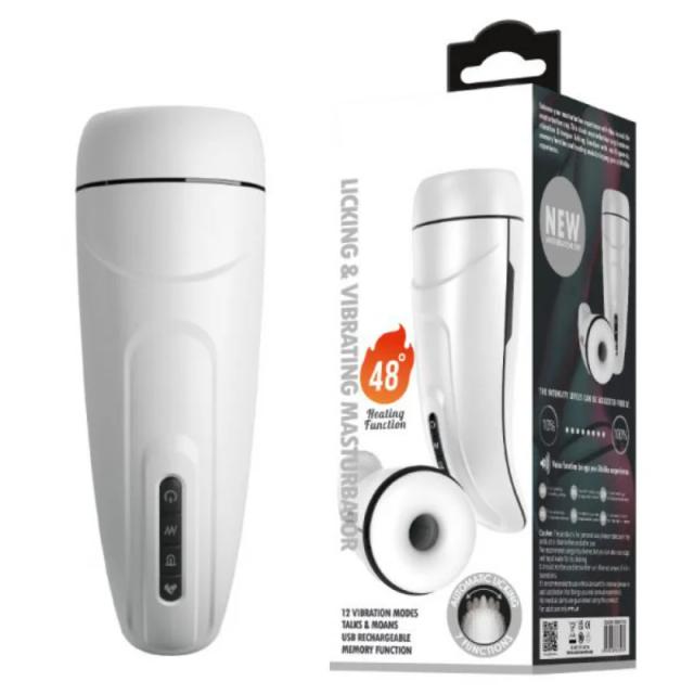 1Pcs Soft 7-Functions 12-Vibration Tongue Swing Vibration Four Language Voices Warming Oral Masturbator Blow Job For Men on Productcaster.