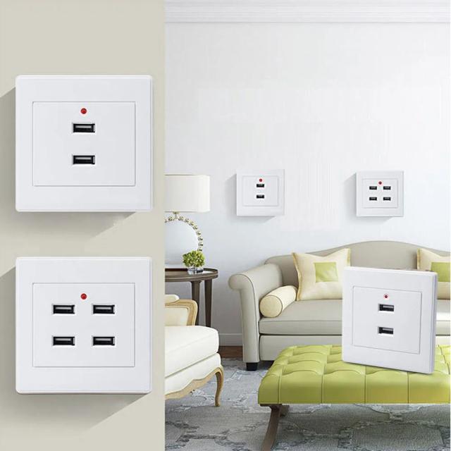 2/4 Ports 86 Type USB Electrical Socket Wall Mounting Charger Station Power Adapter Plug Outlet 110V-250V to 5V for Home Office on Productcaster.