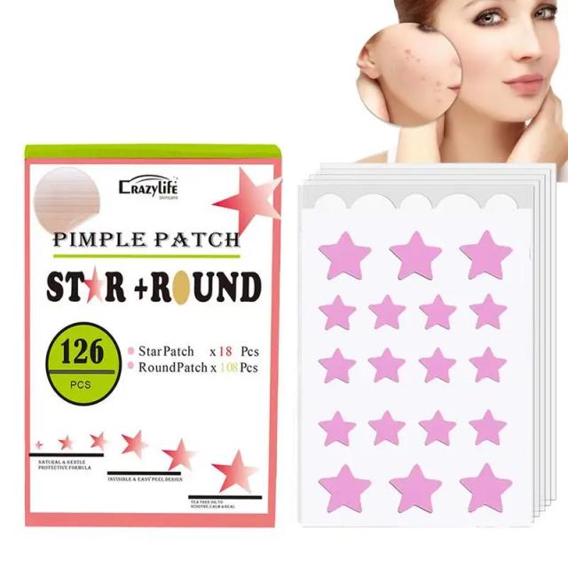 Pimple Spot Dot Round & Star Shaped Spot Cover 126pcs Hydrocolloid Spot Patches For Zits And Breakouts Spots And Dots Stickers on Productcaster.