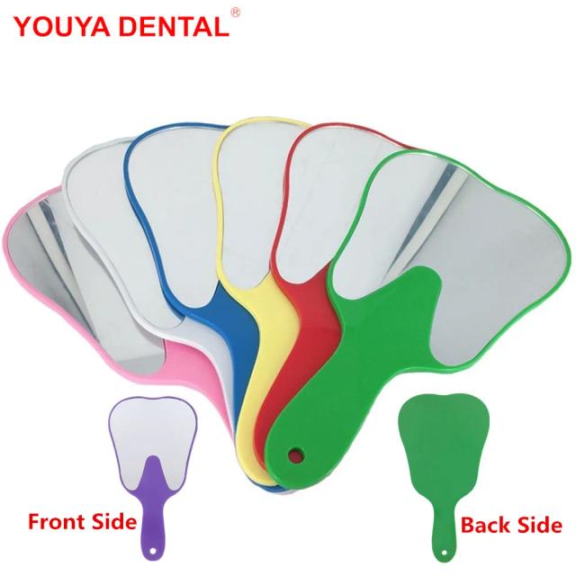 PVC Unbreakable Hand Mirror With Handle Tooth Shape Mirrors Dental Mouth Examination Makeup Mirror Dentistry Accessories Gift on Productcaster.