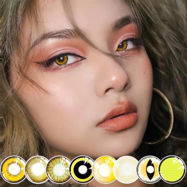 UYAAI 2PCS/Pair Yellow Lenses For Eyes Cosplay Anime Accessories Pupils Beauty Contact Lenses Makeup Natural Eye Color Lens on Productcaster.