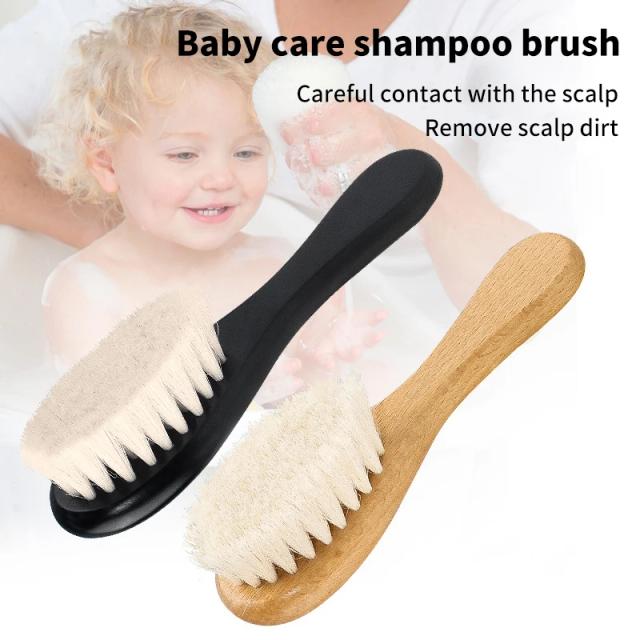 Baby Wooden Brush Natural Soft Wool Bristles Bath Brush Infant Comb Head Massager Hairbrush Newborn Perfect Baby Gift on Productcaster.