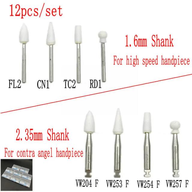 12Pcs/BOX Dental White Stone Polishing Burs for High Speed Handpiece or Low Speed Contra Angle Handpiece on Productcaster.