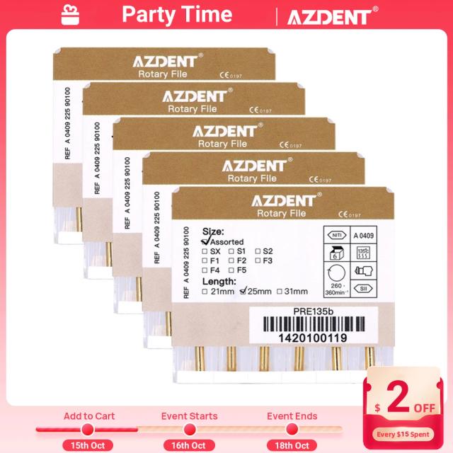 5 Boxes AZDENT Dental Endodontic Gold Large Taper File NITI Rotary Files Engine Use 25mm 6pcs/Box Dentistry Tools on Productcaster.