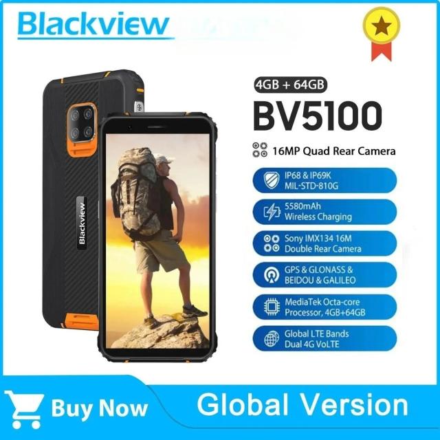 Blackview BV5100 IP68 Waterproof Rugged Smartphone 4GB+64GB Mobile Phone 5580mAh 5.7" 16MP NFC Android 10 Global Version on Productcaster.