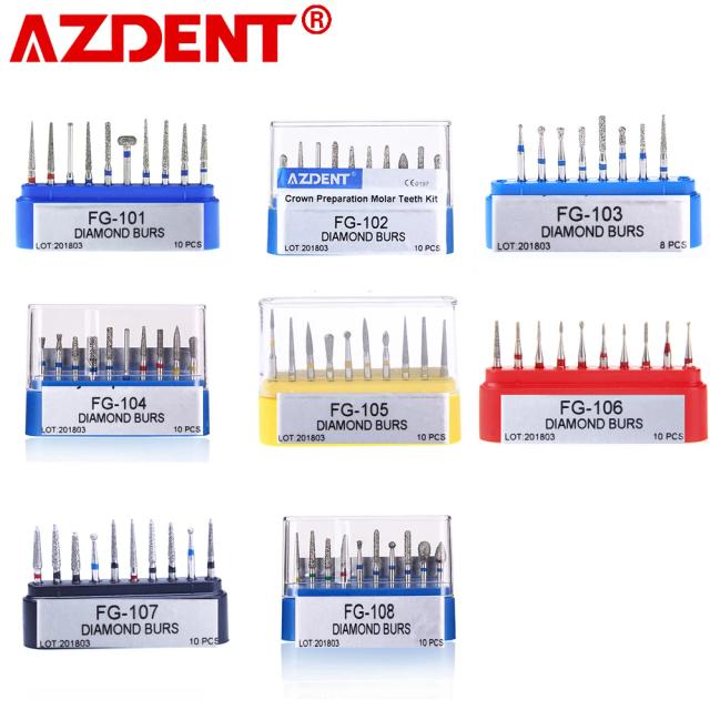 AZDENT 1 Box Dental Diamond Burs Drill for High Speed Handpiece Dentist Burs FG Series Dia.1.6mm on Productcaster.