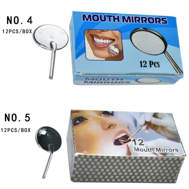 12Pcs/box Dental Exam Mirror Head Mouth Reflector Oral Endoscope Mirrors Stainless Steel Dentistry Whitening Tool Equipment4#5# on Productcaster.