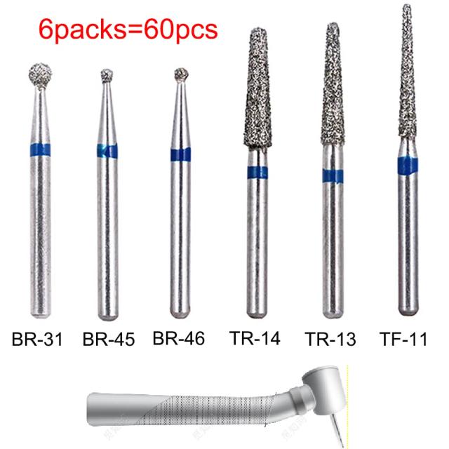 60pcs Dental Diamond Burs Drill Dentistry High Speed Handpiece Handle Diameter 1.6mm Dentist Tools BR31 BR45 BR46 TR13 TR14 TF11 on Productcaster.