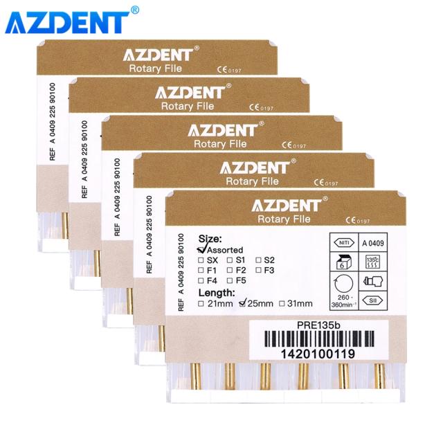 5 Boxes AZDENT Dental Endodontic Gold Large Taper File NITI Rotary Files Engine Use 25mm 6pcs/Box Dentistry Tools on Productcaster.