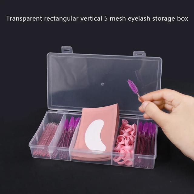 Transparent With Cover Rectangle Vertical 5 Grid Eyelash Extension Tool Storage Box Glue Tweezer Holder Makeup Organizer on Productcaster.