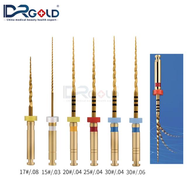 6pcs/Box Dental Heat Activated Gold Flexible Files Canal Root Treatment Rotary Golden File Dentist Tools Endodontic Files on Productcaster.