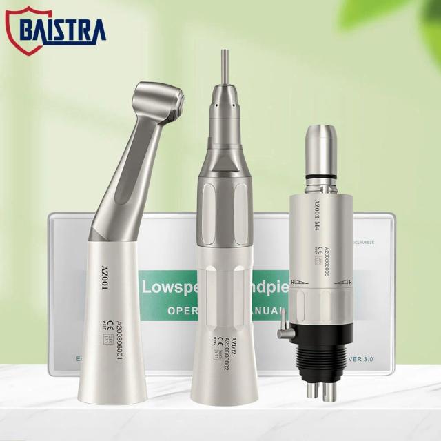 Dental Low Speed Handpiece Set Contra Angle 4/2 Holes Air Turbine Motor Straight External Water Spray Push Button Dentist Tools on Productcaster.