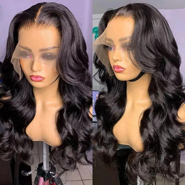 New Black Lace Frontal Body Wave Wig Brazilian Human Hair Wig Sales Pre Plucked Hair For Black Woman Natural Color Wig Hair on Productcaster.